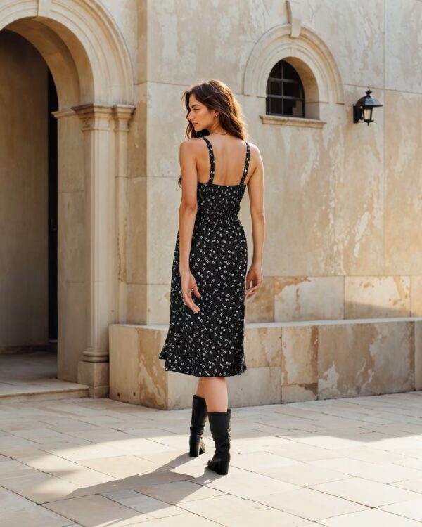 Bohemian Floral Print Front Slit Hem A-line Dress - Image 6