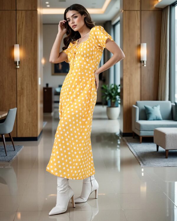Vintage Puff Sleeves Slit Polka-Dot Maxi Dress - Image 6