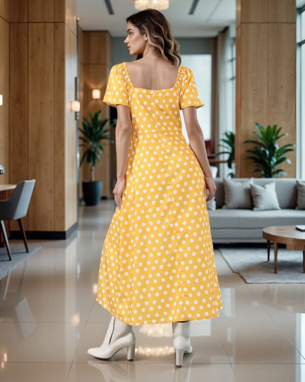 Vintage Puff Sleeves Slit Polka-Dot Maxi Dress - Image 5
