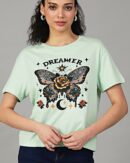 Short Drop-Shoulder Sleeves Chest Graphic Print Crew Tshirt