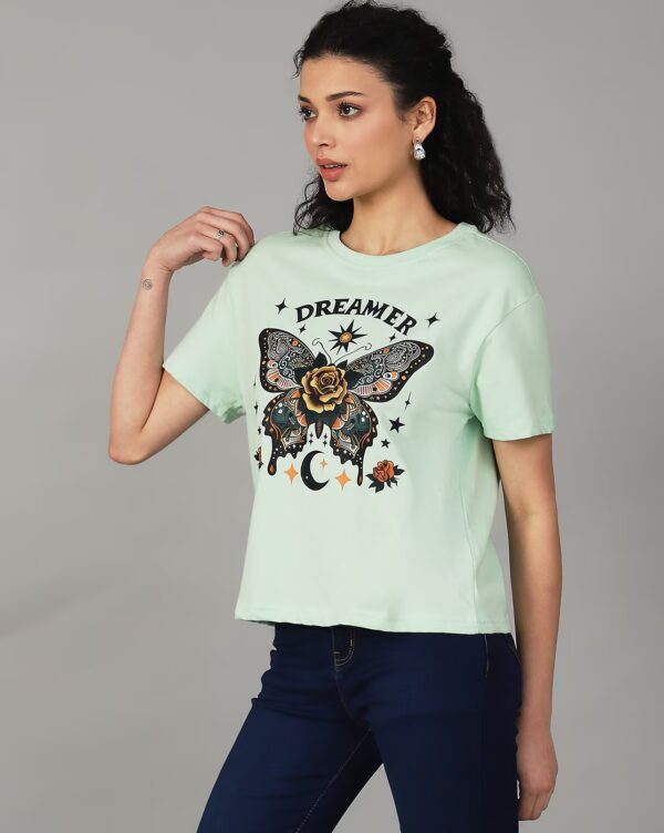 Short Drop-Shoulder Sleeves Chest Graphic Print Crew Tshirt - Image 3