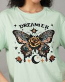 Short Drop-Shoulder Sleeves Chest Graphic Print Crew Tshirt
