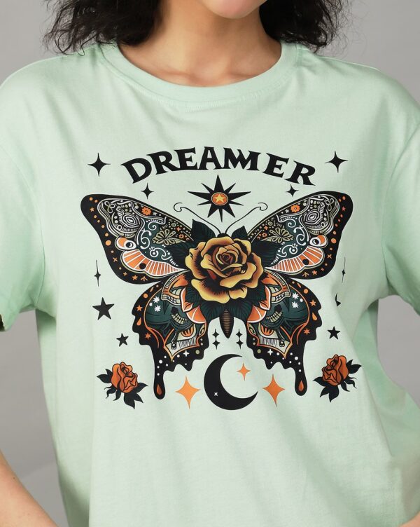 Short Drop-Shoulder Sleeves Chest Graphic Print Crew Tshirt - Image 5