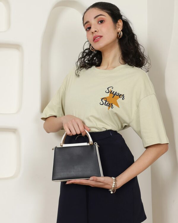Drop-shoulder Sleeves Graphic Placement & Back Print Oversized Fit Tshirt - Image 2