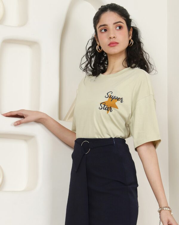 Drop-shoulder Sleeves Graphic Placement & Back Print Oversized Fit Tshirt - Image 3