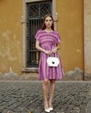 Extended Sleeves Aztec Print A-line Dress With Waist Tie-up