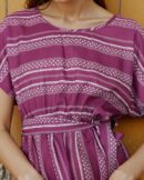 Extended Sleeves Aztec Print A-line Dress With Waist Tie-up