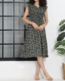 Elegant Midi Length Ruffle Sleeves A-Line Dress
