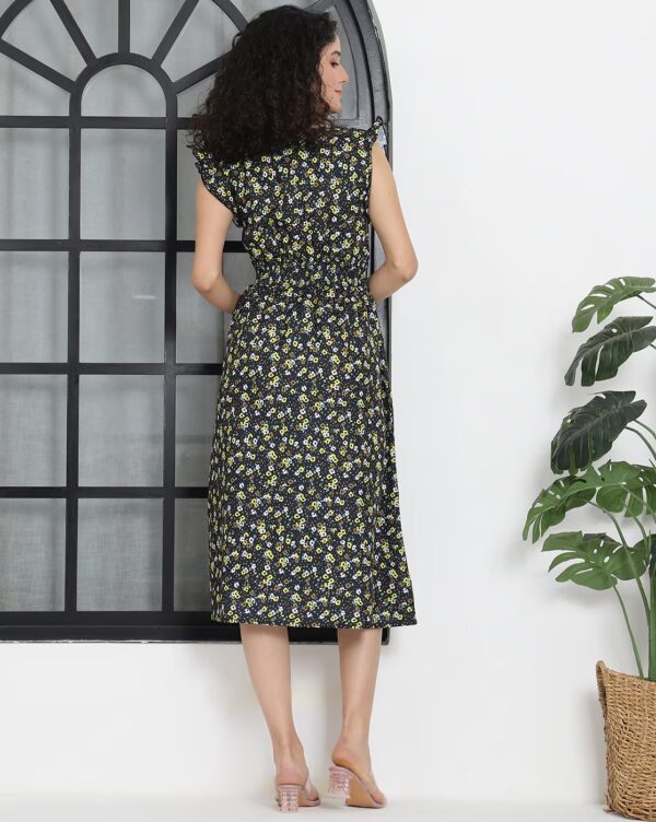 Elegant Midi Length Ruffle Sleeves A-Line Dress - Image 5