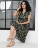 Elegant Midi Length Ruffle Sleeves A-Line Dress