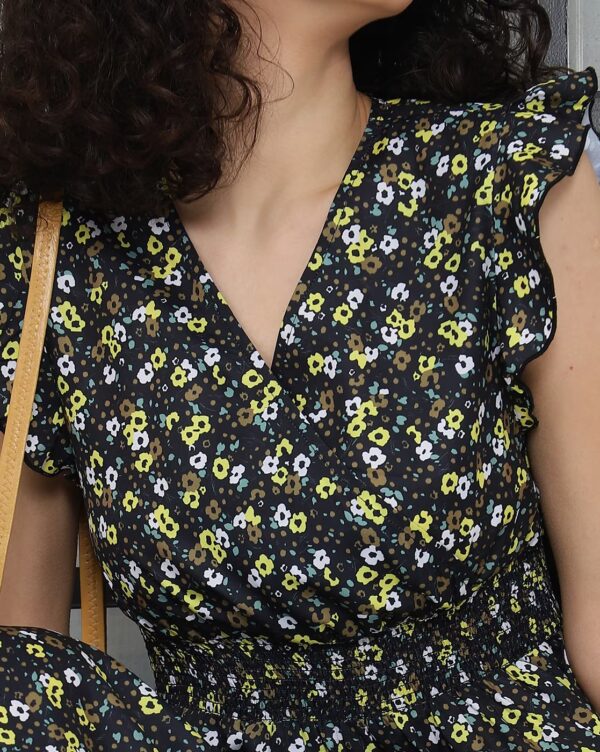 Elegant Midi Length Ruffle Sleeves A-Line Dress - Image 4