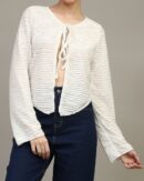 Tie-Up Neck Open Front Full Sleeve Blouse Top