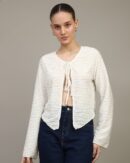 Tie-Up Neck Open Front Full Sleeve Blouse Top