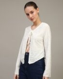 Tie-Up Neck Open Front Full Sleeve Blouse Top