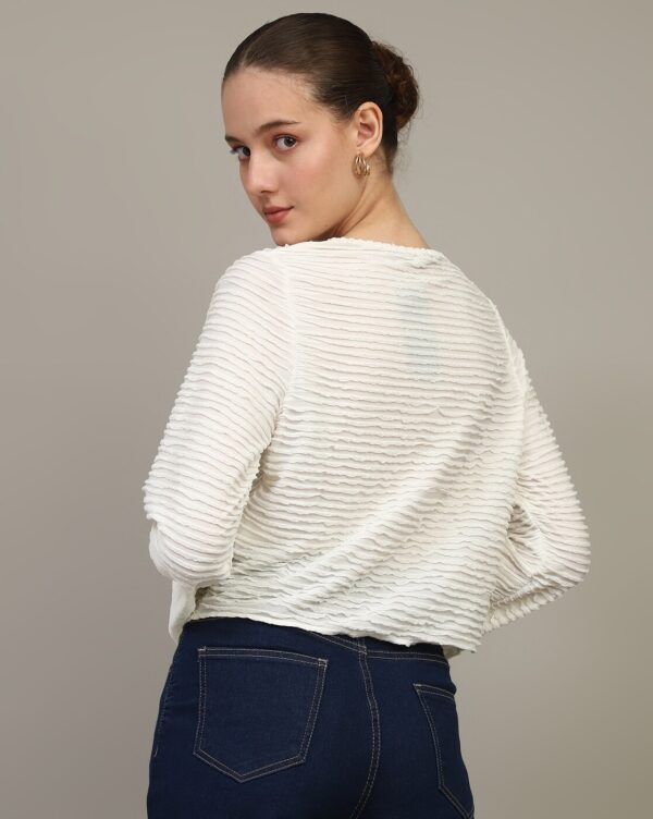Tie-Up Neck Open Front Full Sleeve Blouse Top - Image 7