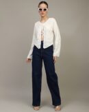 Tie-Up Neck Open Front Full Sleeve Blouse Top