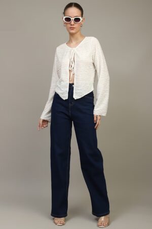 Tie-Up Neck Open Front Full Sleeve Blouse Top