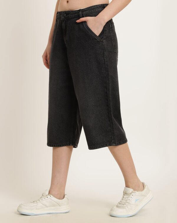 Below the Knee Length Denim Shorts With Pockets - Image 3