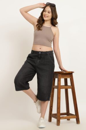 Below the Knee Length Denim Shorts With Pockets