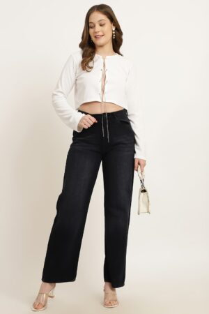 Ankle Length Straight Jeans With Pockets