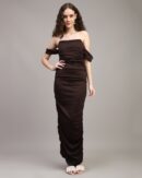 Strapless Attached Sleeve Ruched Bodycon Dress