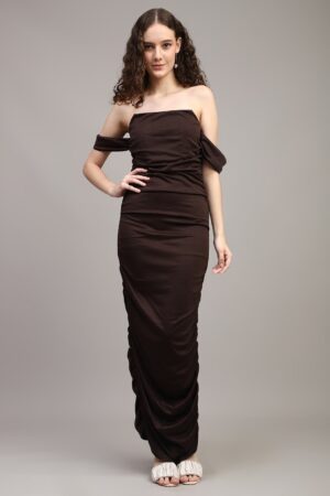 Strapless Attached Sleeve Ruched Bodycon Dress