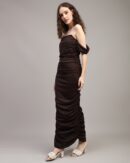 Strapless Attached Sleeve Ruched Bodycon Dress