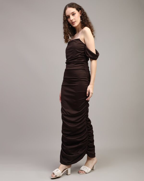 Strapless Attached Sleeve Ruched Bodycon Dress - Image 3