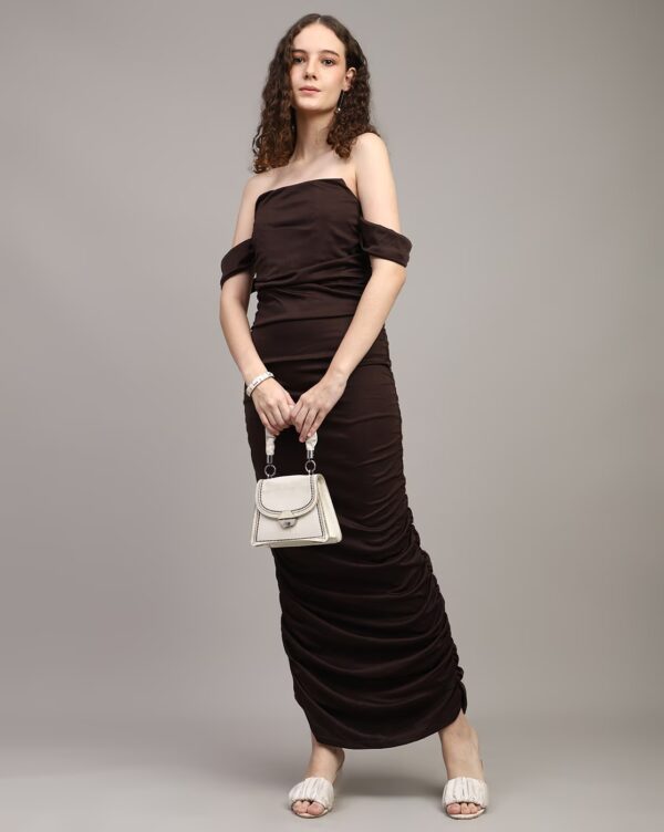 Strapless Attached Sleeve Ruched Bodycon Dress - Image 2