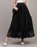 High Waist Lace Hem Maxi Pleated Skirt