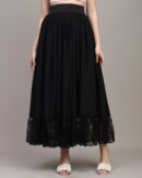 High Waist Lace Hem Maxi Pleated Skirt