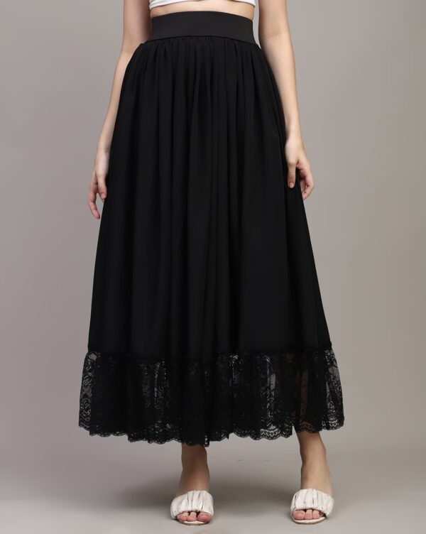 High Waist Lace Hem Maxi Pleated Skirt - Image 2