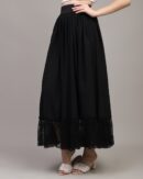 High Waist Lace Hem Maxi Pleated Skirt