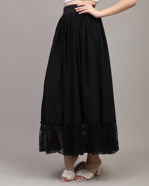 High Waist Lace Hem Maxi Pleated Skirt - Image 4