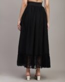 High Waist Lace Hem Maxi Pleated Skirt