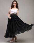 High Waist Lace Hem Maxi Pleated Skirt