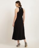 Pleated Halter Neck Lace Detail A-Line Dress