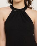 Pleated Halter Neck Lace Detail A-Line Dress