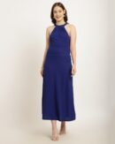 Pleated Halter Neck Lace Detail A-Line Dress