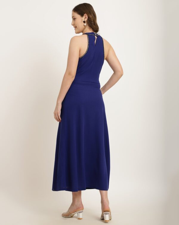 Pleated Halter Neck Lace Detail A-Line Dress - Image 7