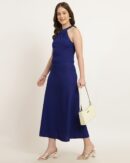 Pleated Halter Neck Lace Detail A-Line Dress
