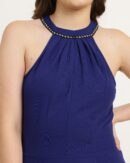 Pleated Halter Neck Lace Detail A-Line Dress