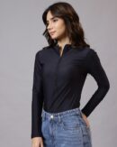 Mock Neck Zip Front Full Sleeves Leotard Top