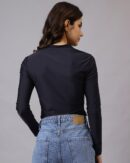 Mock Neck Zip Front Full Sleeves Leotard Top