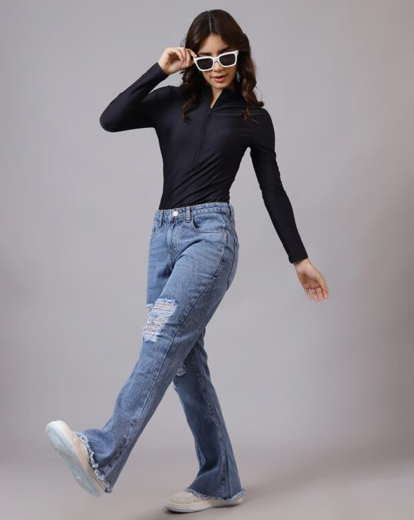 Mock Neck Zip Front Full Sleeves Leotard Top - Image 13