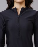 Mock Neck Zip Front Full Sleeves Leotard Top