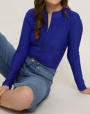 Mock Neck Zip Front Full Sleeves Leotard Top