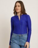 Mock Neck Zip Front Full Sleeves Leotard Top