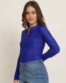 Mock Neck Zip Front Full Sleeves Leotard Top
