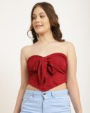 Strapless Ruched Tie-Up Detail Textured Crop Top